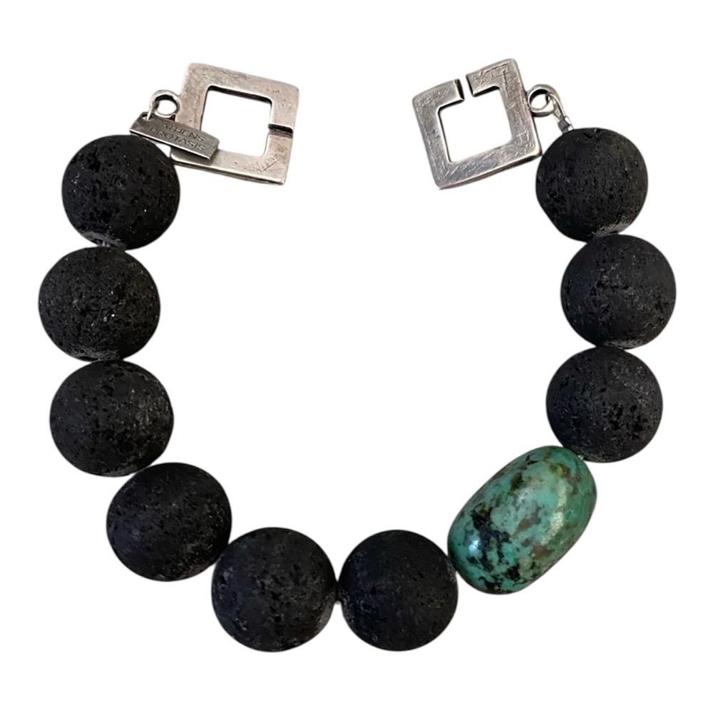 Athens Protasis lava stone and turquoise beaded bracelet